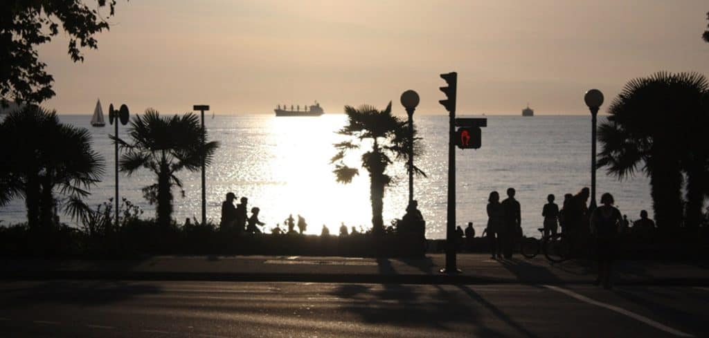 The view over the sea during the sunset