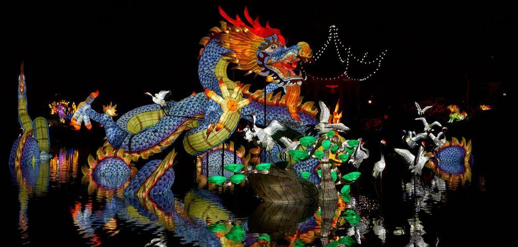 A Chinese dragon all lit up