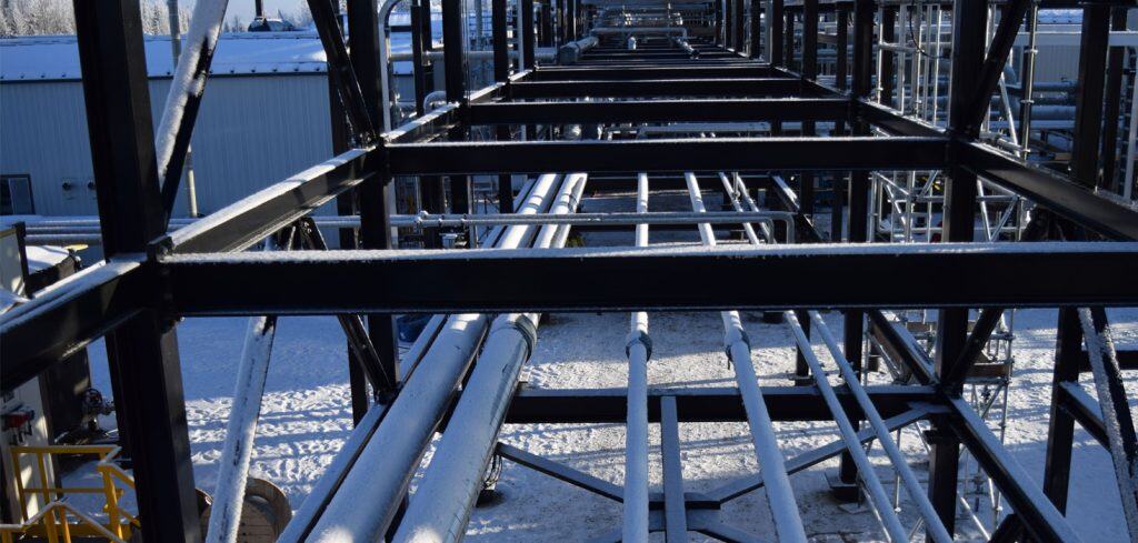 Pipes and frame at a gas refinery