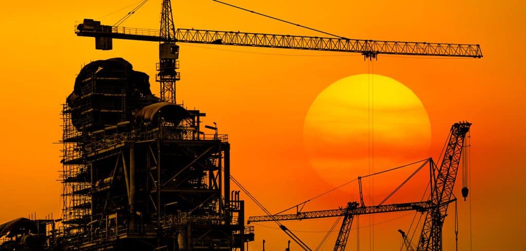 Sun setting on construction site