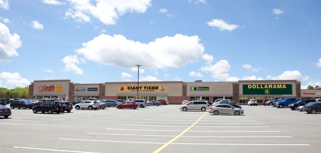 A strip mall parking lot
