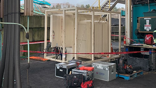 Temporary transformer on site.