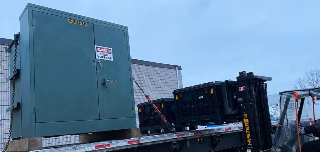 A transfomer getting loaded.