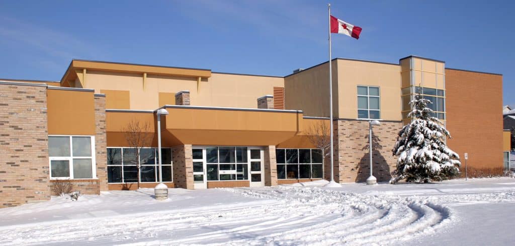 Snow covered school.