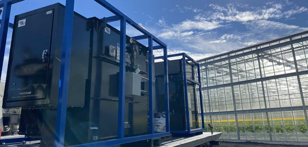 Transformers outside hydroponic greenhouse